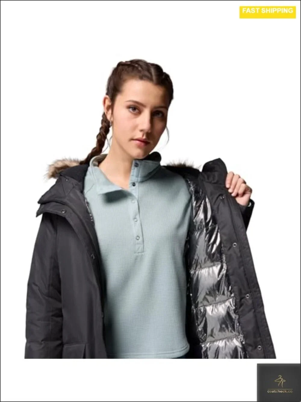 Women's Insulated Long Jacket with Faux Fur Trim, Omni-Heat